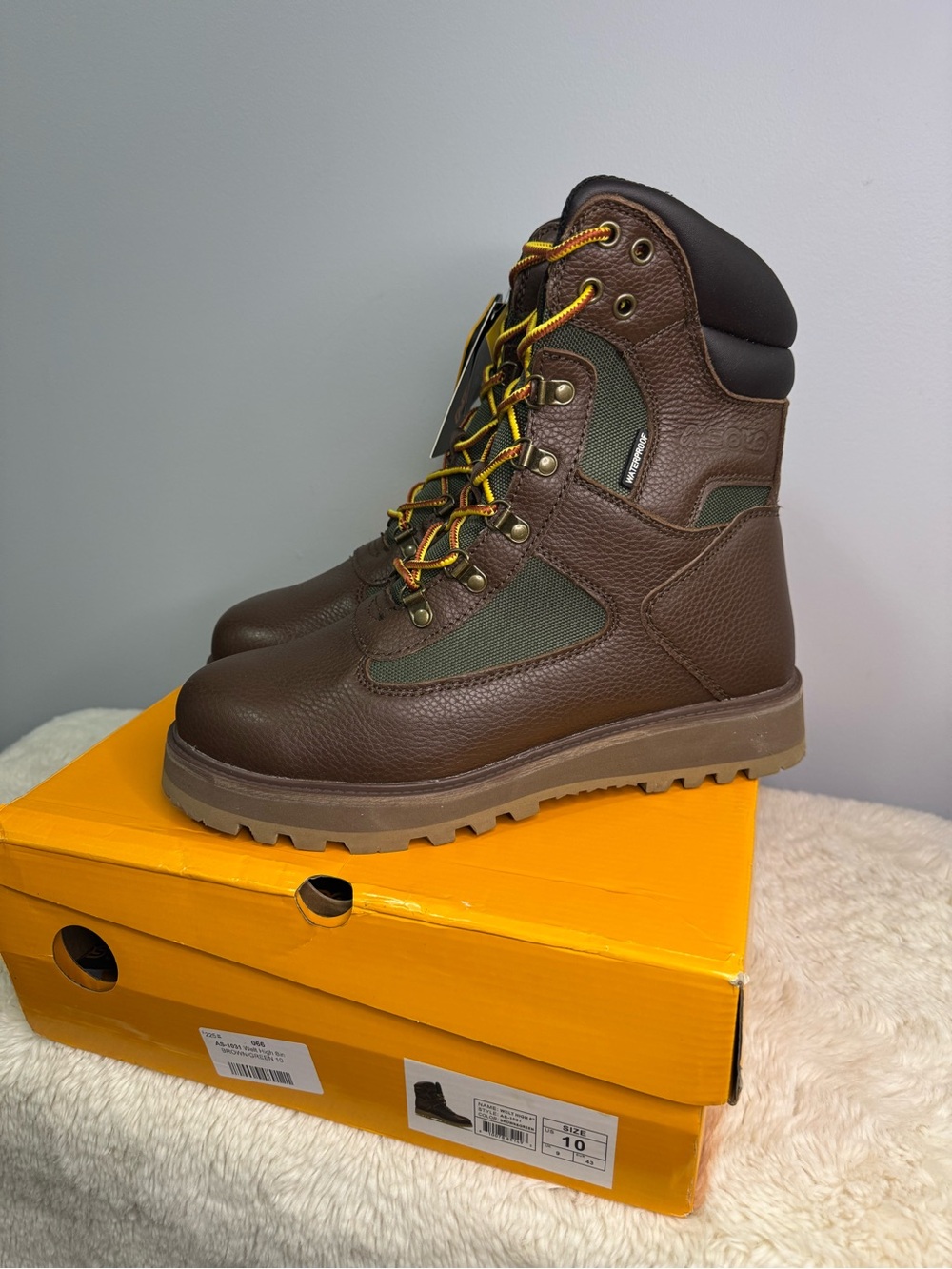 Asolo Men's Work Boots Brown/Green Leather Vibram Lace-Up - Waterproof Boot